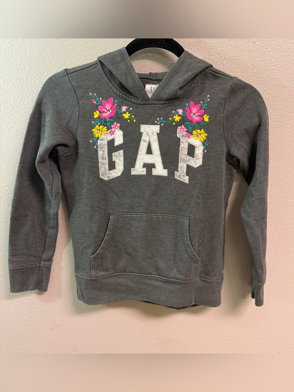GAP Charcoal Girls Hoodie with Pink & Yellow Floral Accent